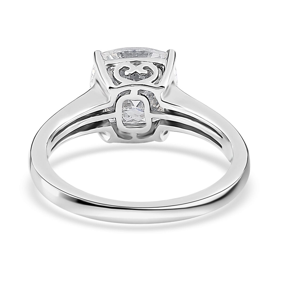 120 Facets Moissanite Solitaire Stud Earrings and Ring (Size 6.0) in Platinum Over Sterling Silver 4.40 ctw
