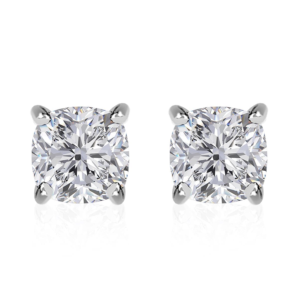 120 Facets Moissanite Solitaire Stud Earrings and Ring (Size 6.0) in Platinum Over Sterling Silver 4.40 ctw