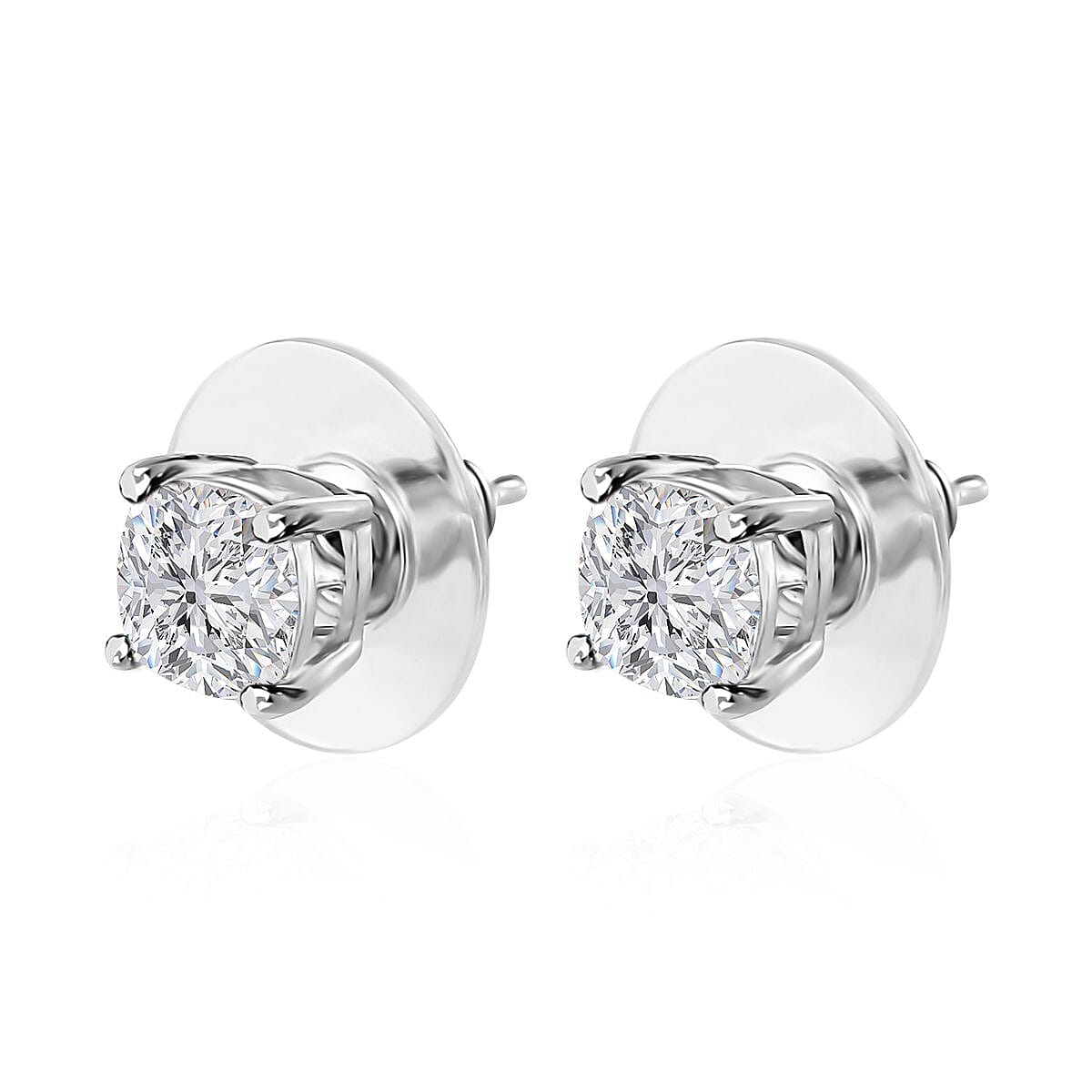 120 Facets Moissanite Solitaire Stud Earrings and Ring (Size 6.0) in Platinum Over Sterling Silver 4.40 ctw