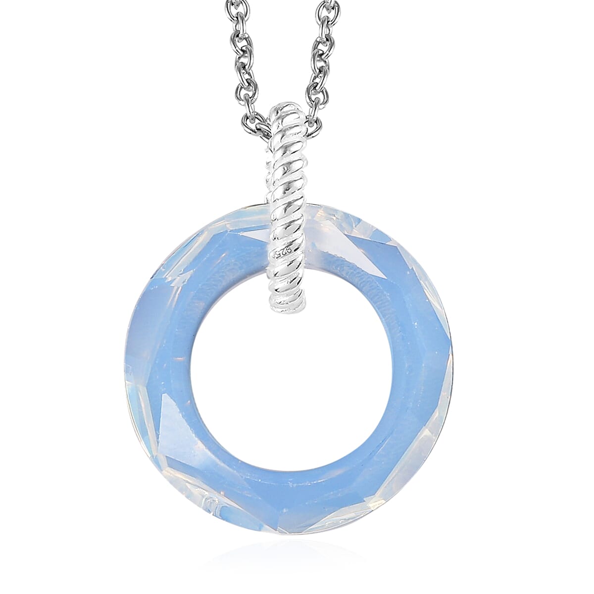 Designer Premium White Opal Color Austrian Crystal Pendant in Sterling Silver with Stainless Steel Necklace 20 Inches
