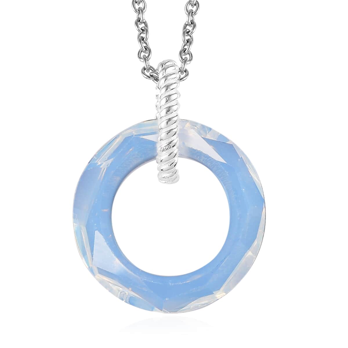 White Opal Color Crystal Pendant in Sterling Silver with Stainless Steel Necklace 20 Inches image number 0