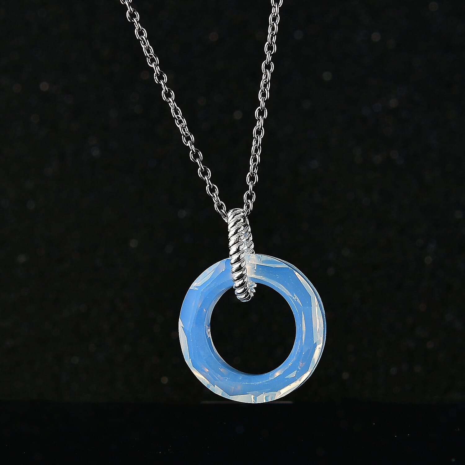 Designer Premium White Opal Color Austrian Crystal Pendant in Sterling Silver with Stainless Steel Necklace 20 Inches