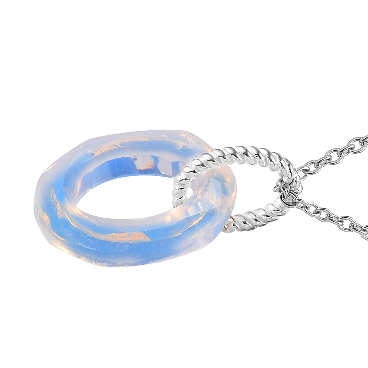 Designer Premium White Opal Color Austrian Crystal Pendant in Sterling Silver with Stainless Steel Necklace 20 Inches