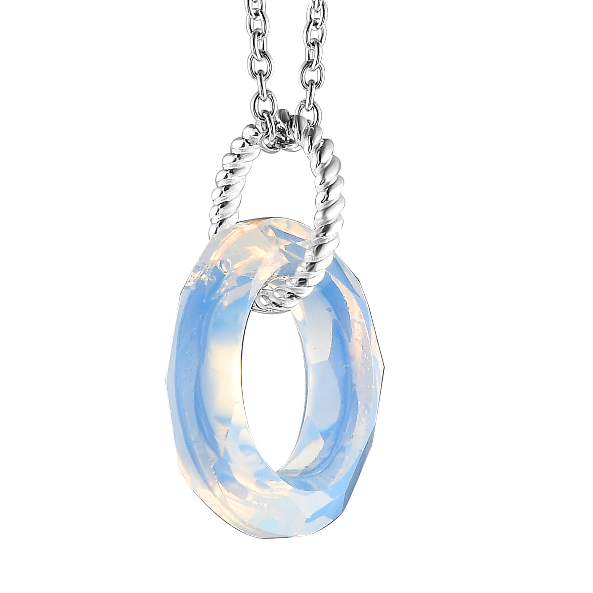 Designer Premium White Opal Color Austrian Crystal Pendant in Sterling Silver with Stainless Steel Necklace 20 Inches
