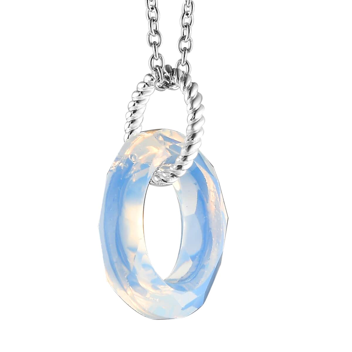 White Opal Color Crystal Pendant in Sterling Silver with Stainless Steel Necklace 20 Inches image number 4