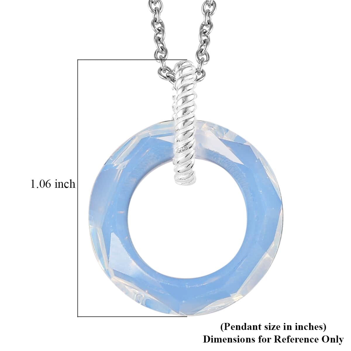 White Opal Color Crystal Pendant in Sterling Silver with Stainless Steel Necklace 20 Inches image number 5