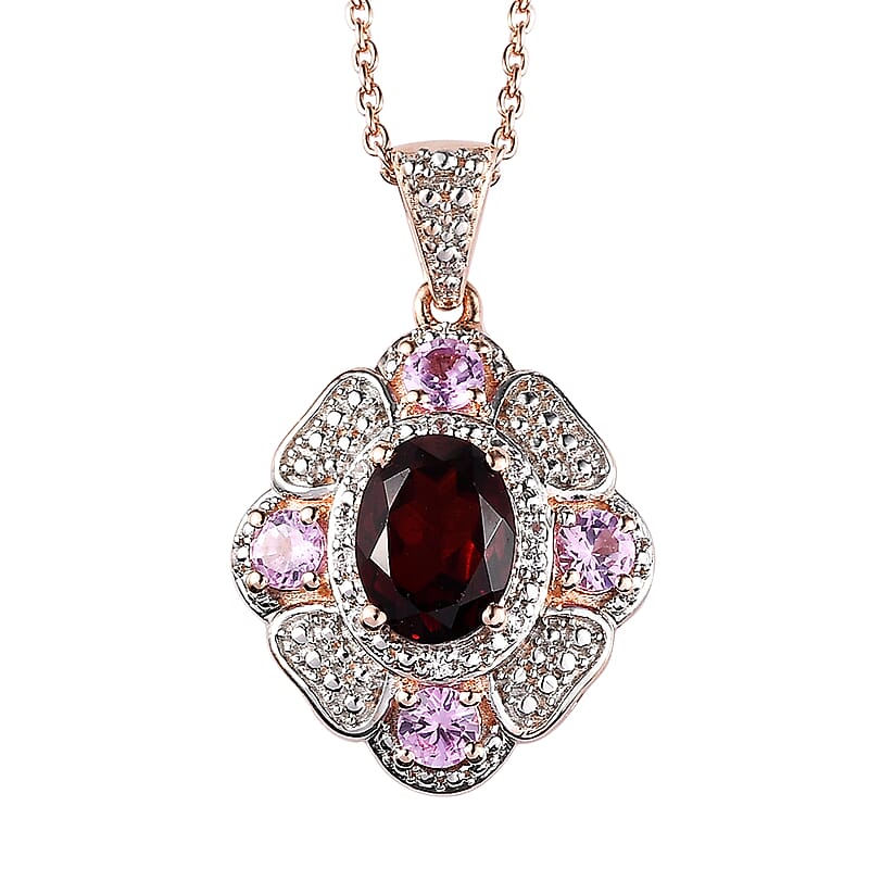 Premium Mozambique Garnet and Multi Gemstone 2.35 ctw Pendant Necklace in 18K Vermeil Rose Gold Over Sterling Silver 20 Inches