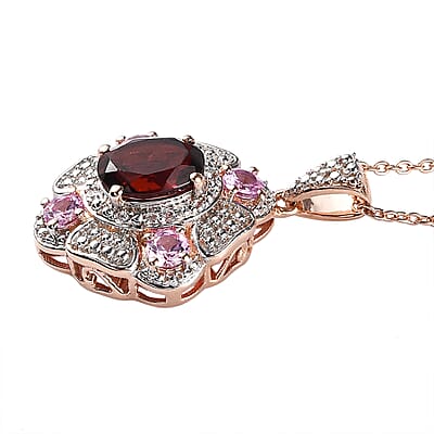 Premium Mozambique Garnet and Multi Gemstone 2.35 ctw Pendant Necklace in 18K Vermeil Rose Gold Over Sterling Silver 20 Inches