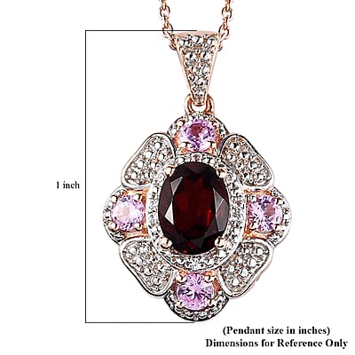 Premium Mozambique Garnet and Multi Gemstone 2.35 ctw Pendant Necklace in 18K Vermeil Rose Gold Over Sterling Silver 20 Inches
