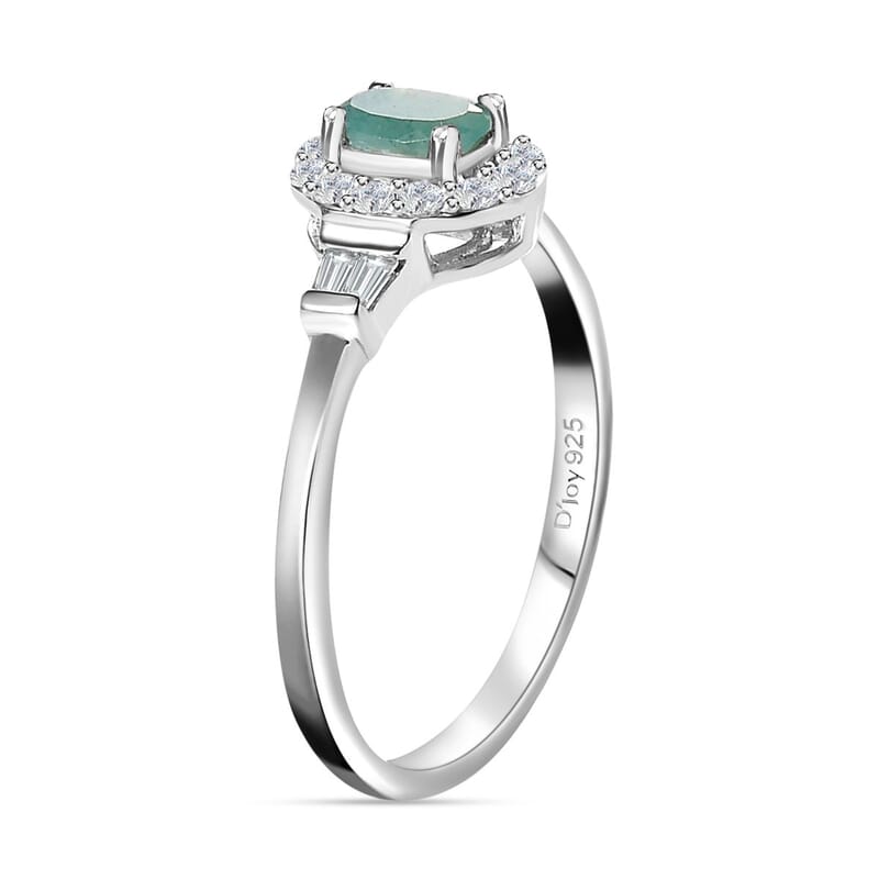 Grandidierite, White Zircon Halo Ring (Size 5.0) and Pendant Necklace 20 Inches in Platinum Over Sterling Silver 1.75 ctw