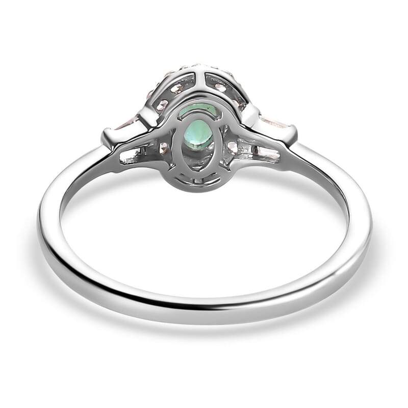 Grandidierite, White Zircon Halo Ring (Size 5.0) and Pendant Necklace 20 Inches in Platinum Over Sterling Silver 1.75 ctw
