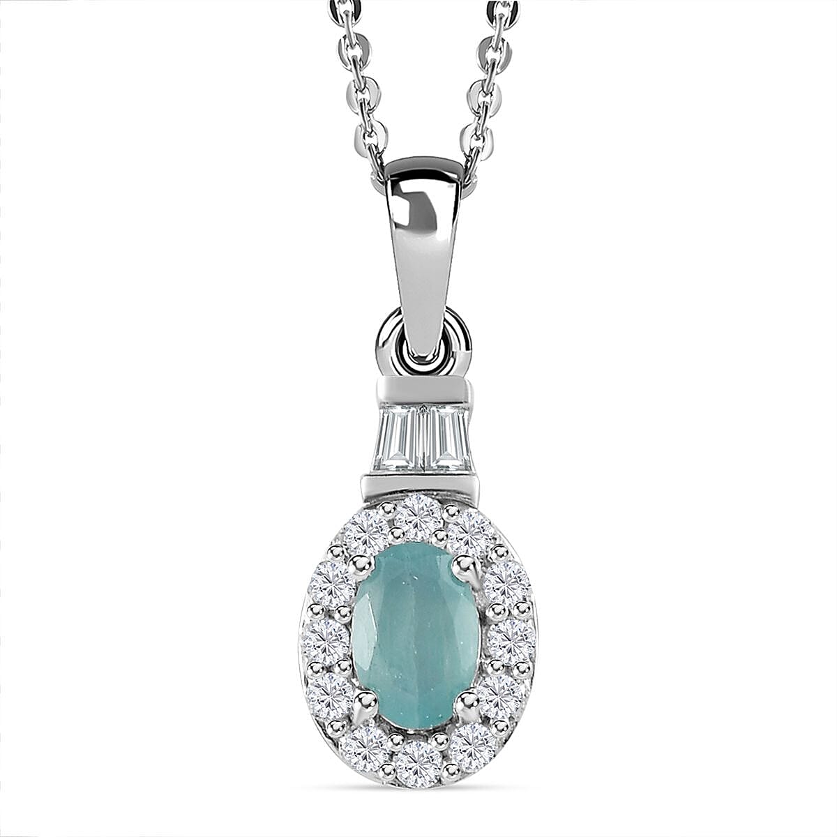 Grandidierite, White Zircon Halo Ring (Size 5.0) and Pendant Necklace 20 Inches in Platinum Over Sterling Silver 1.75 ctw