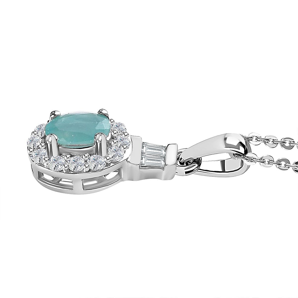 Grandidierite, White Zircon Halo Ring (Size 5.0) and Pendant Necklace 20 Inches in Platinum Over Sterling Silver 1.75 ctw