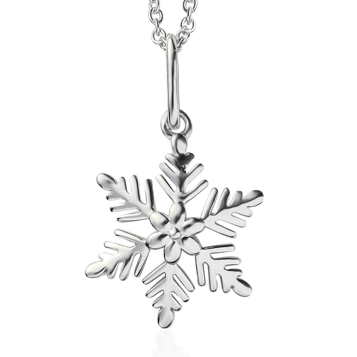 Sterling Silver Snowflake Pendant with Stainless Steel Necklace 20 Inches image number 0