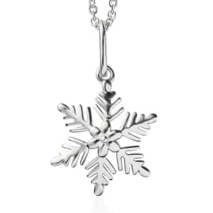 Sterling Silver Snowflake Pendant with Stainless Steel Necklace 20 Inches