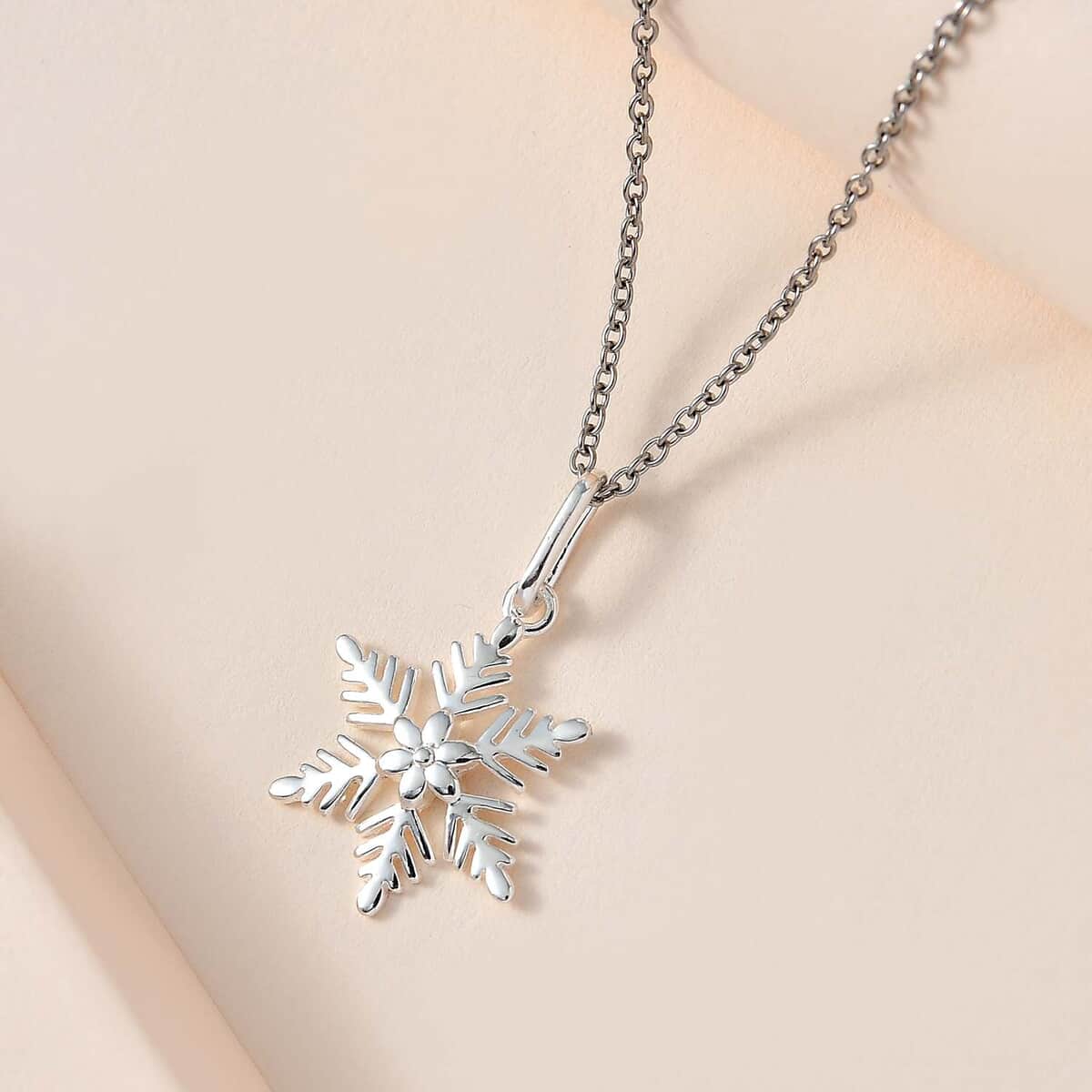 Sterling Silver Snowflake Pendant with Stainless Steel Necklace 20 Inches image number 1