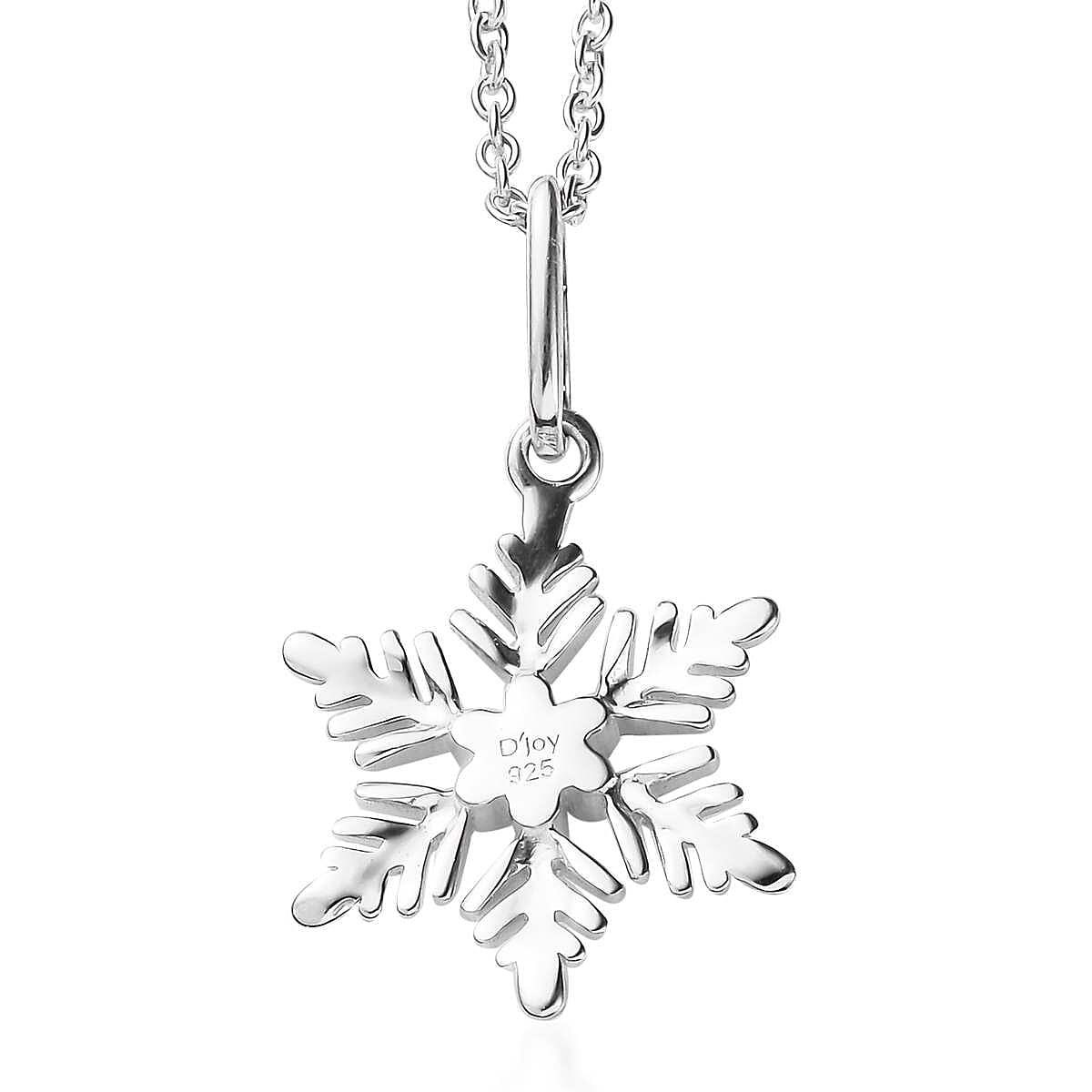 Sterling Silver Snowflake Pendant with Stainless Steel Necklace 20 Inches