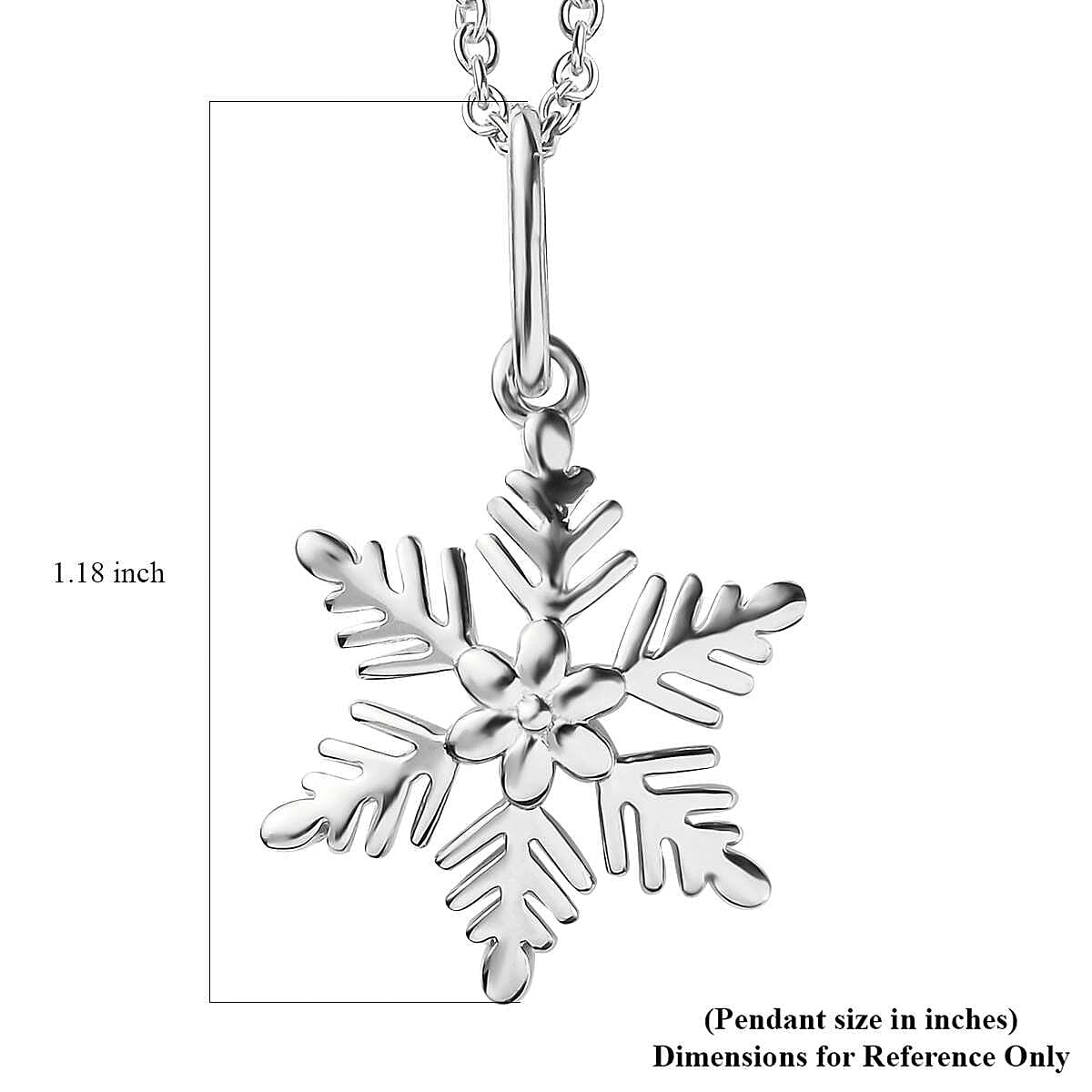 Sterling Silver Snowflake Pendant with Stainless Steel Necklace 20 Inches