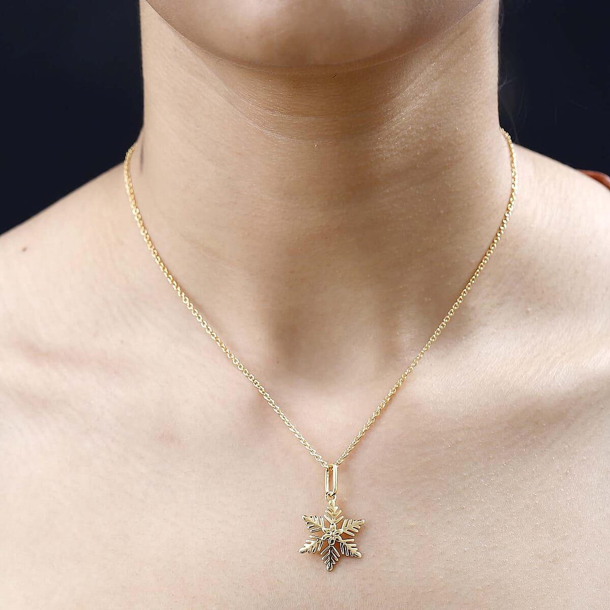 14K Yellow Gold Over Sterling Silver Snowflake Pendant with ION Plated YG Stainless Steel Necklace 20 Inches image number 2