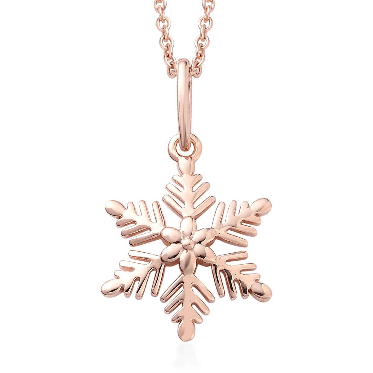 14K Rose Gold Over Sterling Silver Snowflake Pendant with ION Plated RG Stainless Steel Necklace 20 Inches image number 0