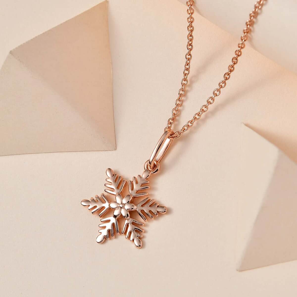 14K Rose Gold Over Sterling Silver Snowflake Pendant with ION Plated RG Stainless Steel Necklace 20 Inches image number 1