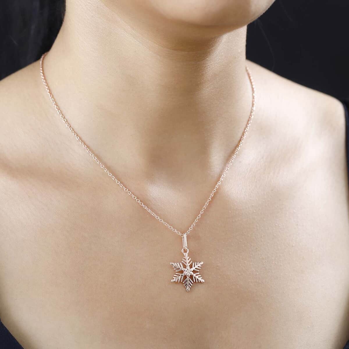 14K Rose Gold Over Sterling Silver Snowflake Pendant with ION Plated RG Stainless Steel Necklace 20 Inches image number 2