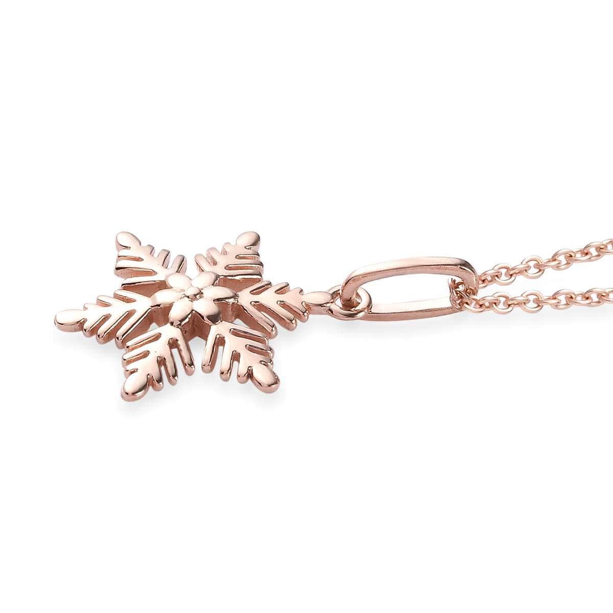 14K Rose Gold Over Sterling Silver Snowflake Pendant with ION Plated RG Stainless Steel Necklace 20 Inches image number 3