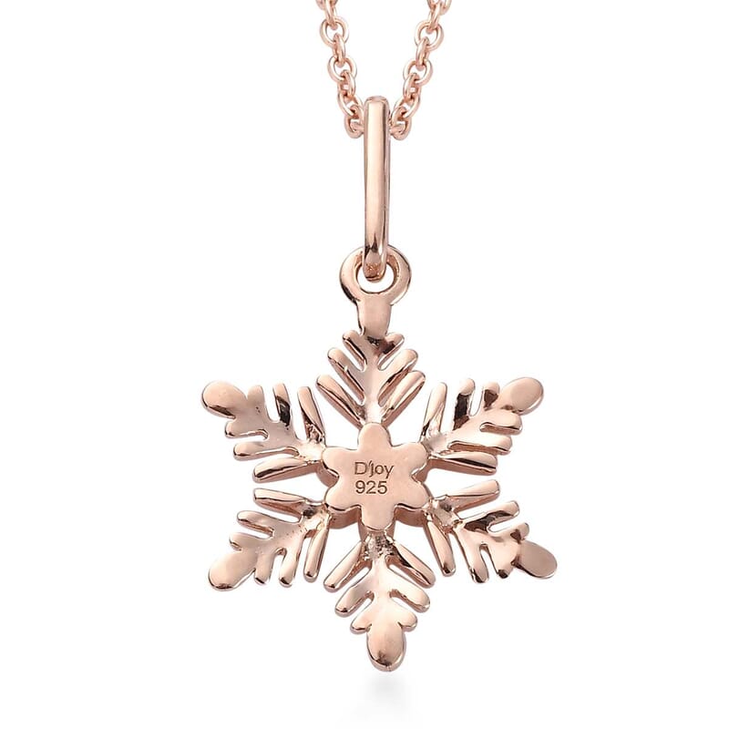 14K Rose Gold Over Sterling Silver Snowflake Pendant with ION Plated RG Stainless Steel Necklace 20 Inches