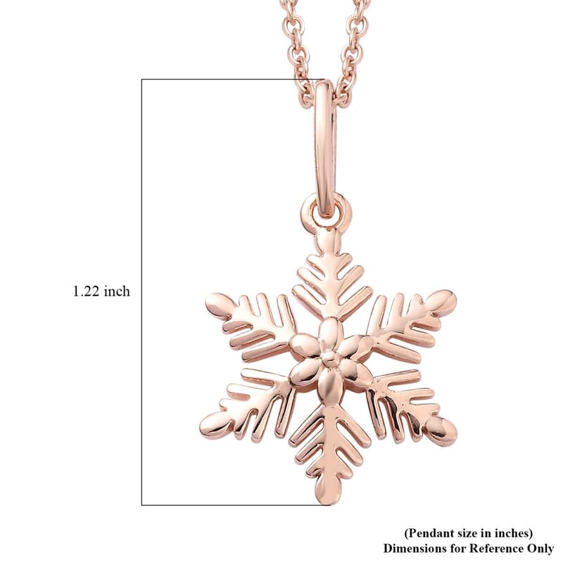 14K Rose Gold Over Sterling Silver Snowflake Pendant with ION Plated RG Stainless Steel Necklace 20 Inches