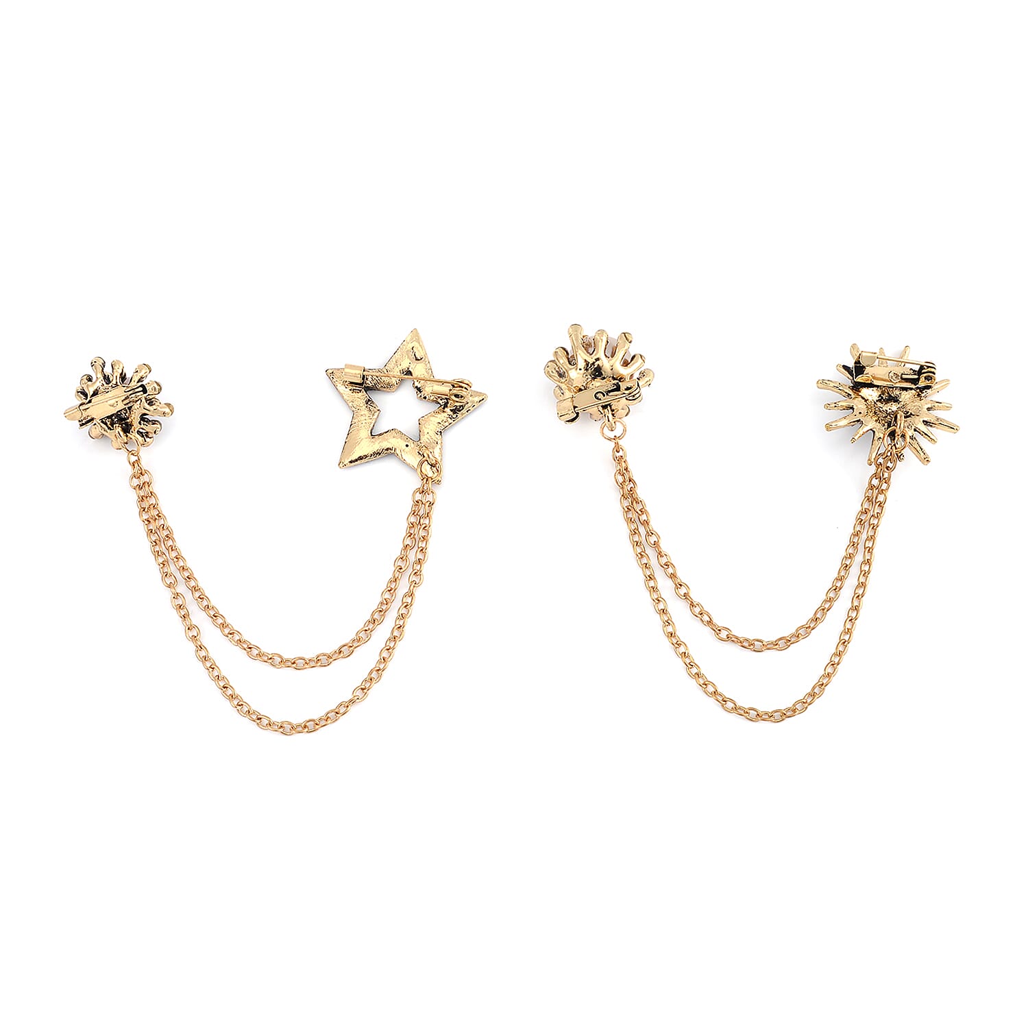 Set of 2 Simulated Pearl, Multi Color Austrian Crystal and Enameled Star Brooch in Goldtone