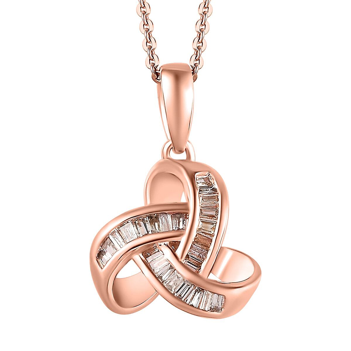 Natural Champagne Diamond 0.25 ctw Knot Pendant Necklace in Vermeil Rose Gold Over Sterling Silver 20 Inches image number 0