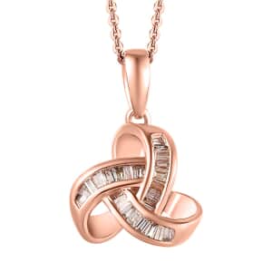 Natural Champagne Diamond Knot Pendant Necklace 20 Inches in Vermeil Rose Gold Over Sterling Silver 0.25 ctw