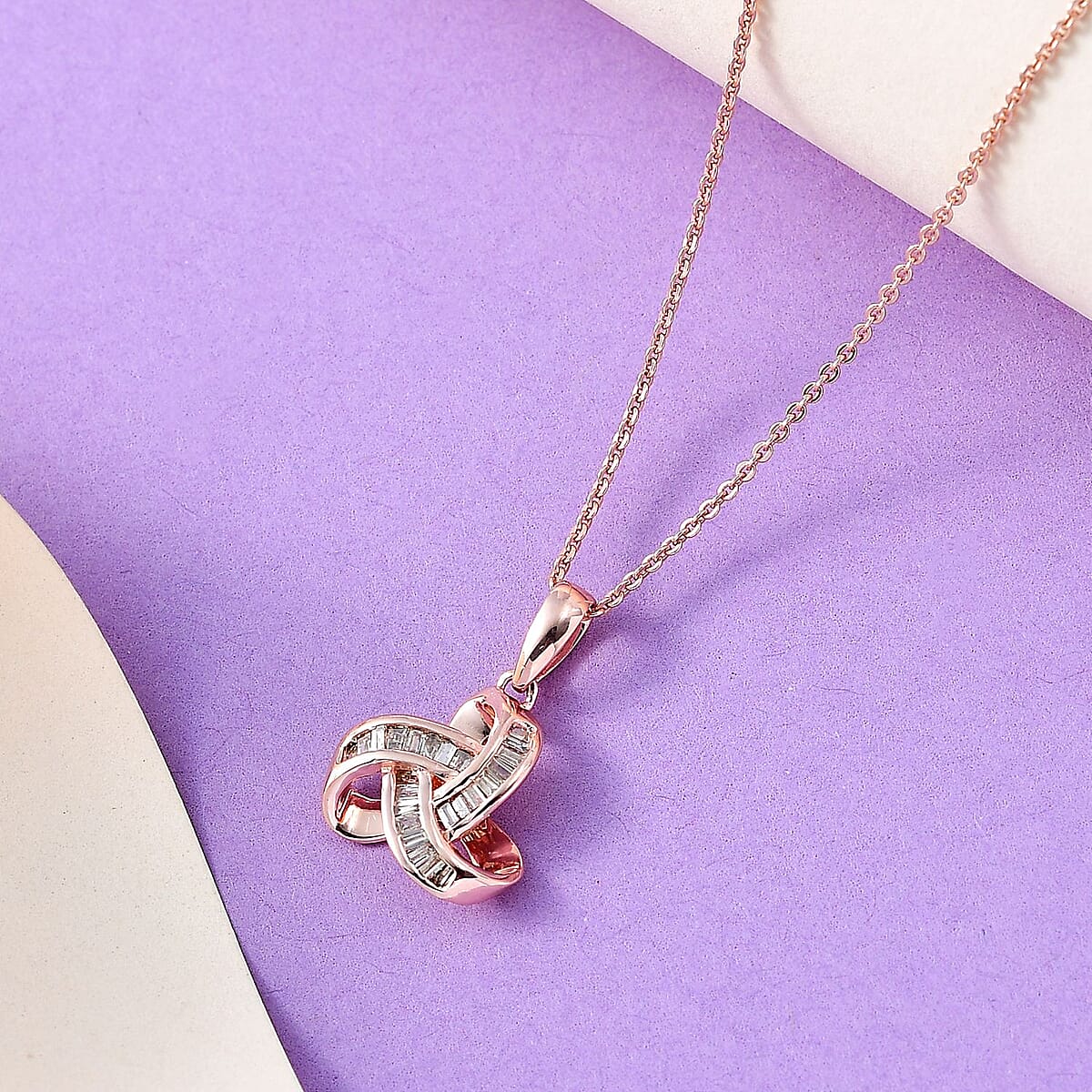 Natural Champagne Diamond 0.25 ctw Knot Pendant Necklace in Vermeil Rose Gold Over Sterling Silver 20 Inches image number 1