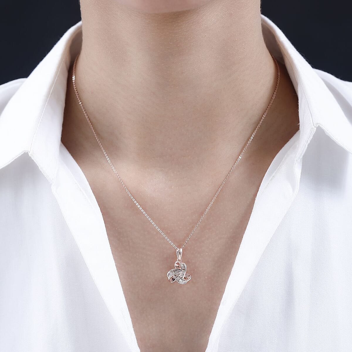 Natural Champagne Diamond 0.25 ctw Knot Pendant Necklace in Vermeil Rose Gold Over Sterling Silver 20 Inches image number 2