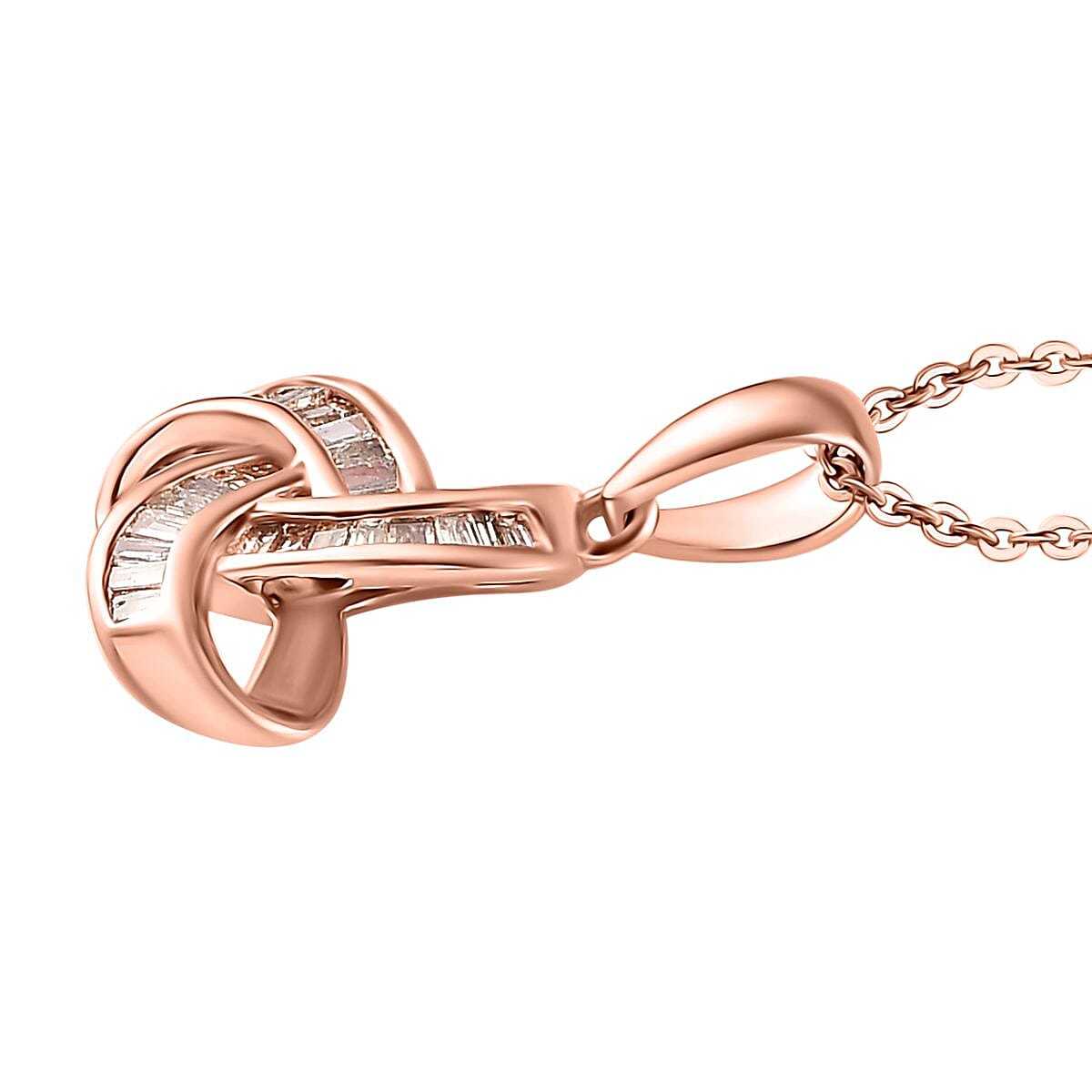 Natural Champagne Diamond 0.25 ctw Knot Pendant Necklace in Vermeil Rose Gold Over Sterling Silver 20 Inches image number 3