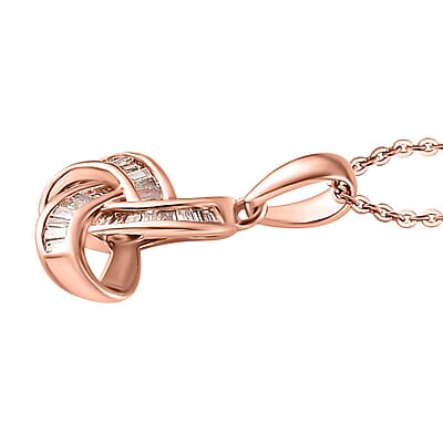 Natural Champagne Diamond 0.25 ctw Knot Pendant Necklace in Vermeil Rose Gold Over Sterling Silver 20 Inches