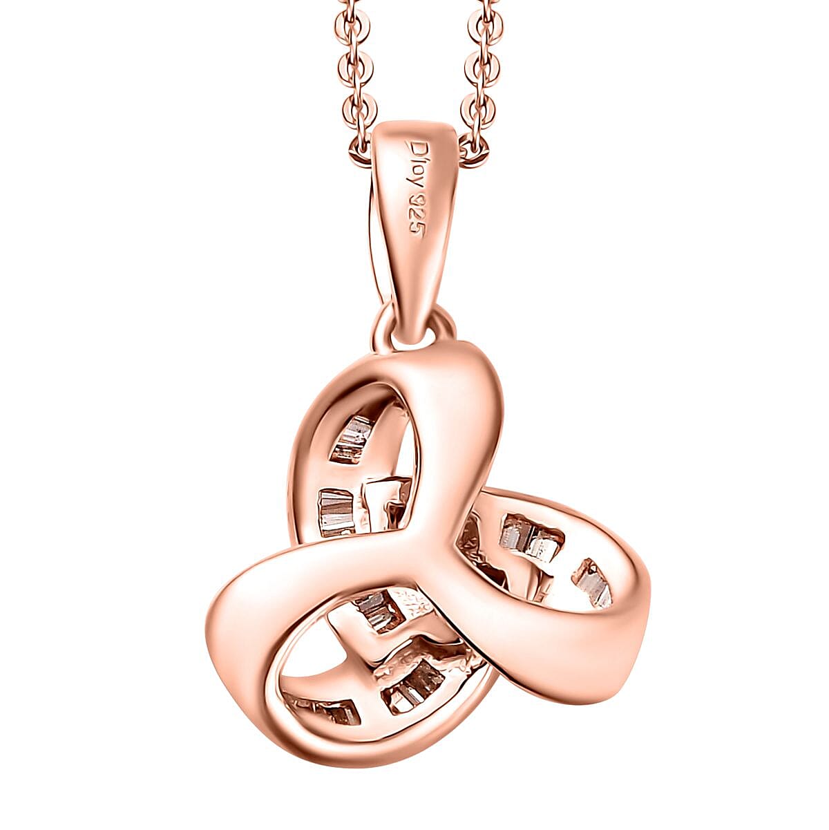 Natural Champagne Diamond 0.25 ctw Knot Pendant Necklace in Vermeil Rose Gold Over Sterling Silver 20 Inches
