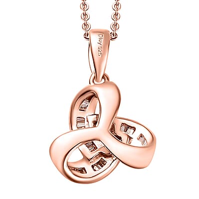 Natural Champagne Diamond 0.25 ctw Knot Pendant Necklace in Vermeil Rose Gold Over Sterling Silver 20 Inches