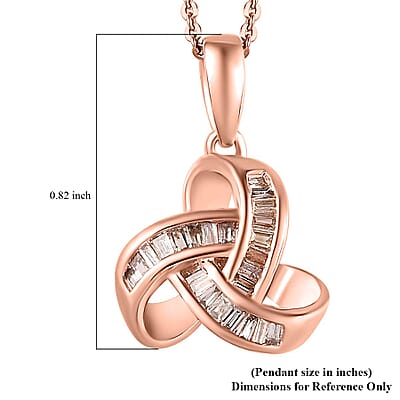 Natural Champagne Diamond 0.25 ctw Knot Pendant Necklace in Vermeil Rose Gold Over Sterling Silver 20 Inches
