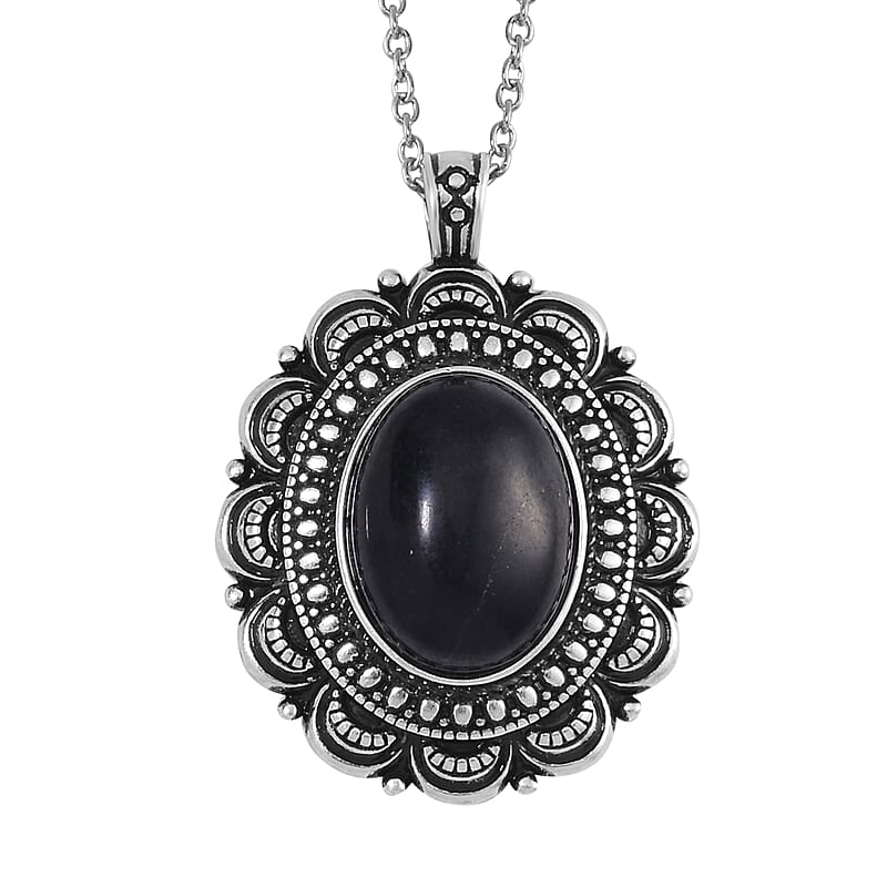 Shungite 20.00 ctw Pendant in ION Plated Copper with Stainless Steel Necklace 20 Inches