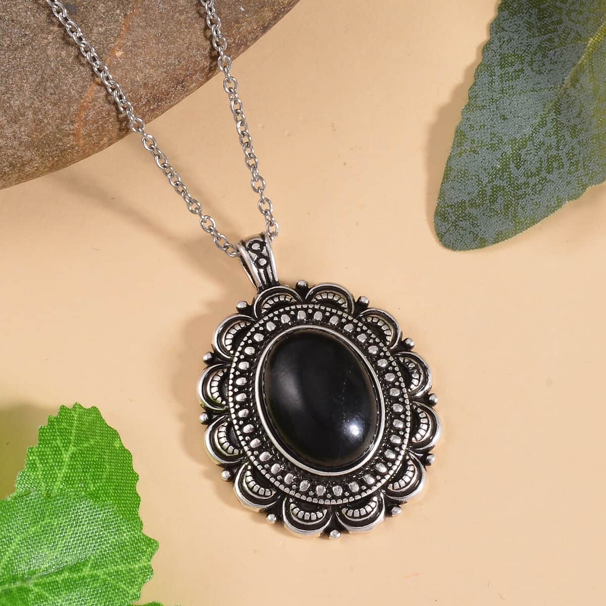 Shungite Pendant in ION Plated Copper with Stainless Steel Necklace 20 Inches 20.00 ctw image number 1