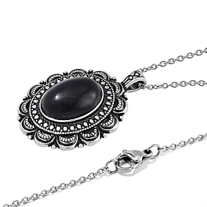 Shungite 20.00 ctw Pendant in ION Plated Copper with Stainless Steel Necklace 20 Inches