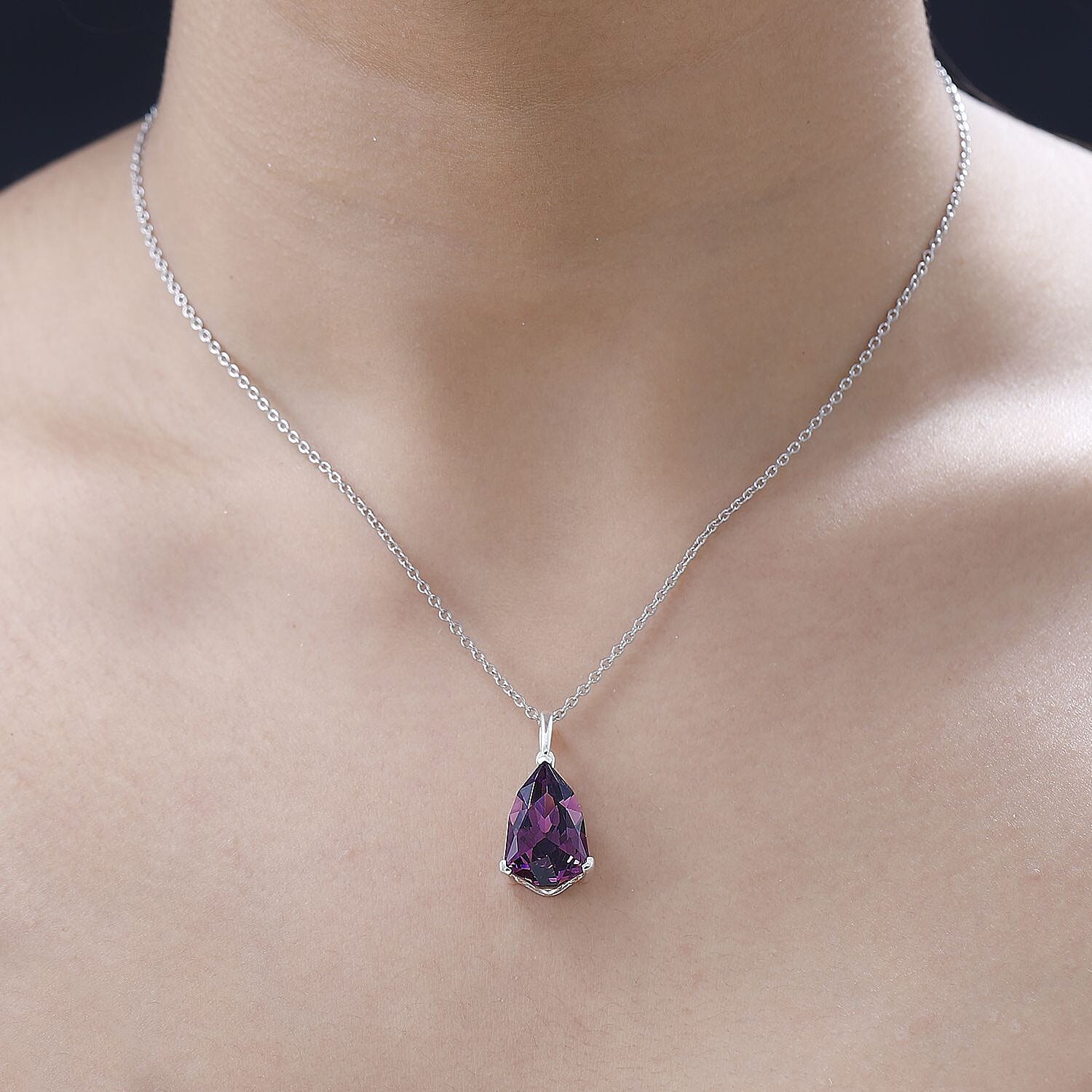 Designer Premium Foilback Amethyst Color Austrian Crystal Pendant in Sterling Silver with Stainless Steel Necklace 20 Inches
