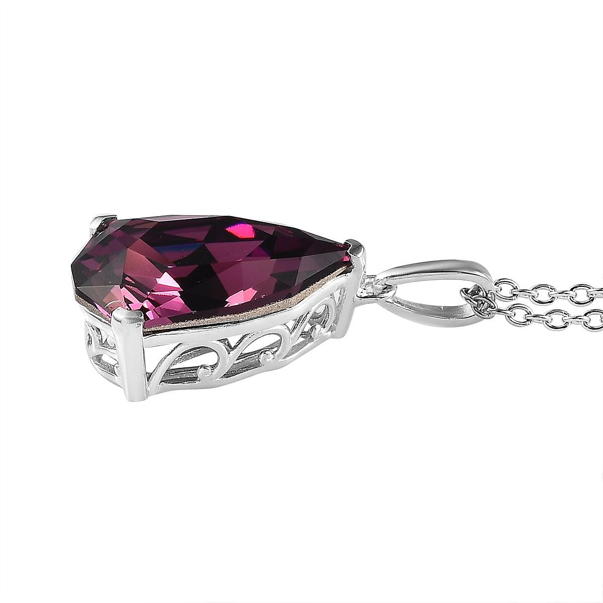 Designer Premium Foilback Amethyst Color Austrian Crystal Pendant in Sterling Silver with Stainless Steel Necklace 20 Inches