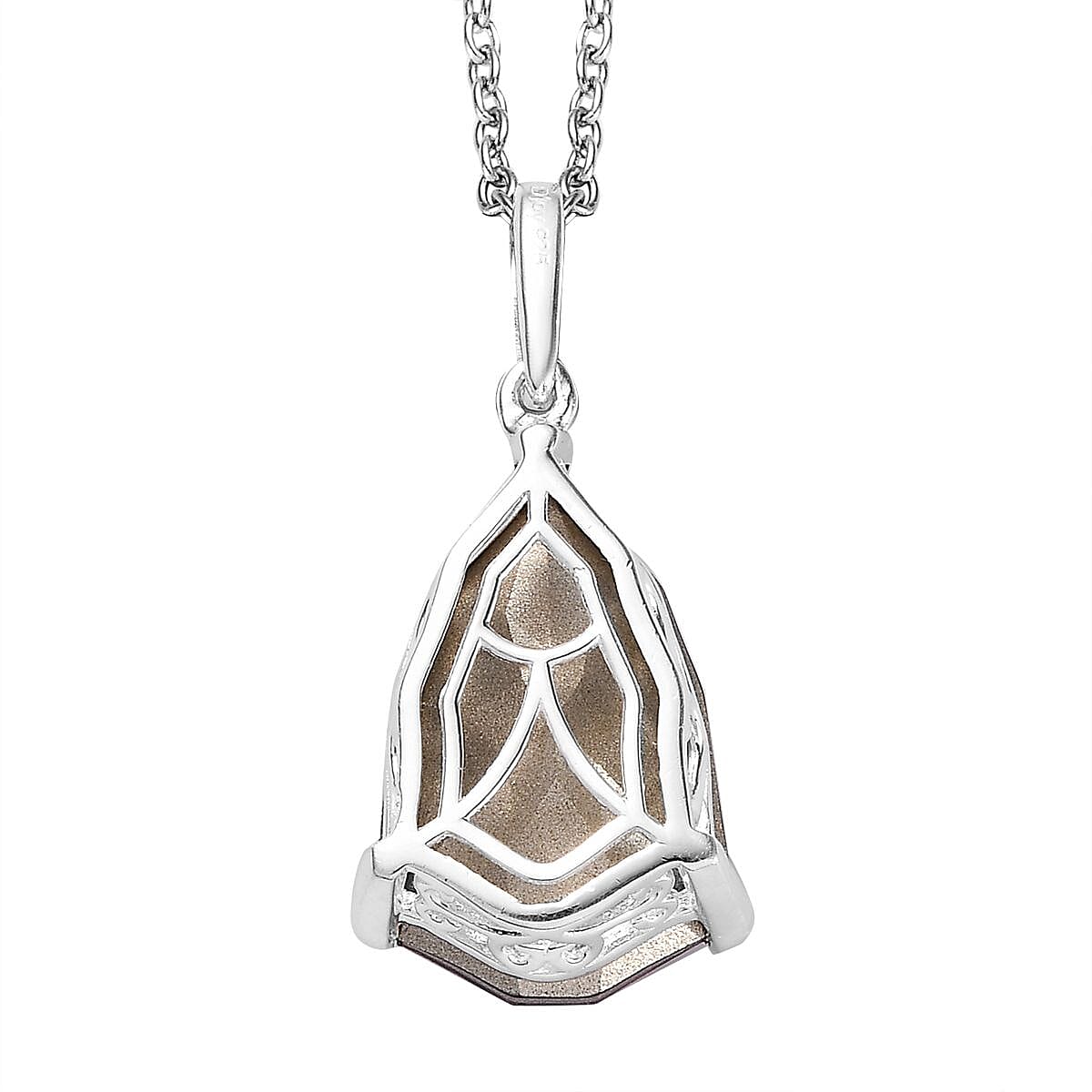 Designer Premium Foilback Amethyst Color Austrian Crystal Pendant in Sterling Silver with Stainless Steel Necklace 20 Inches