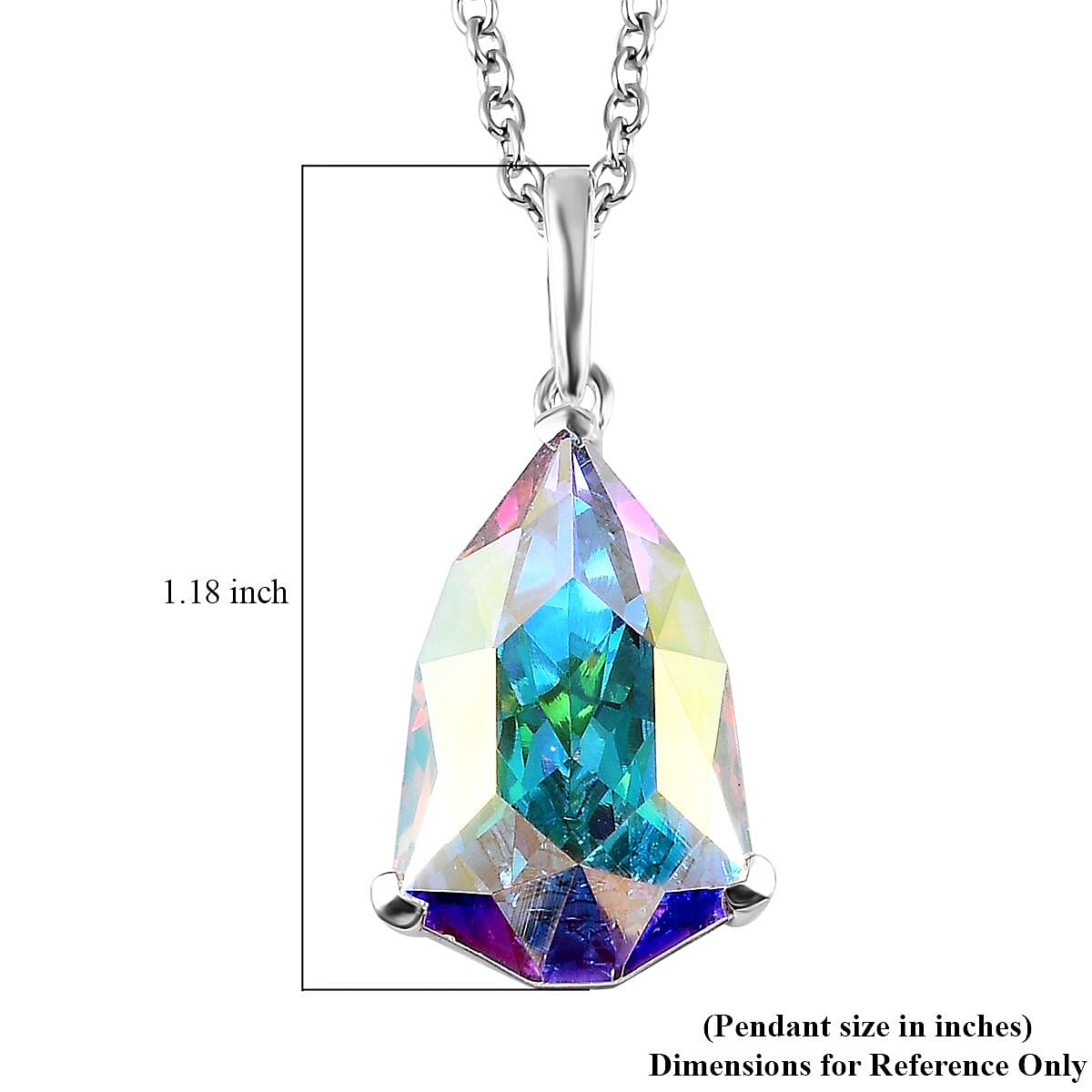 Designer Premium Aurora Borealis Austrian Crystal Pendant in Sterling Silver with Stainless Steel Necklace 20 Inches image number 5