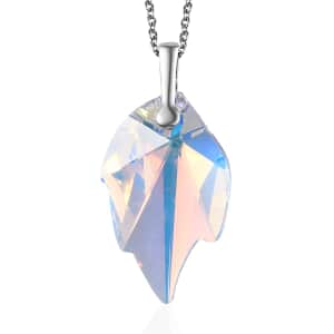 Aurora Borealis Crystal Leaf Pendant in Sterling Silver with Stainless Steel Chain 20 Inches