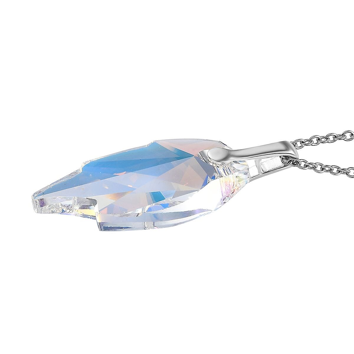 Aurora Borealis Crystal Leaf Pendant in Sterling Silver with Stainless Steel Chain 20 Inches image number 3