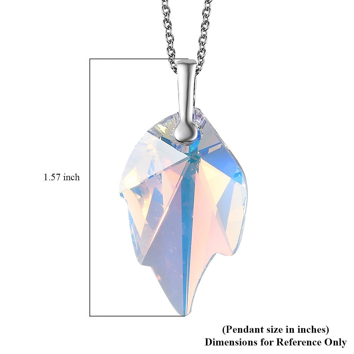 Aurora Borealis Crystal Leaf Pendant in Sterling Silver with Stainless Steel Chain 20 Inches image number 6