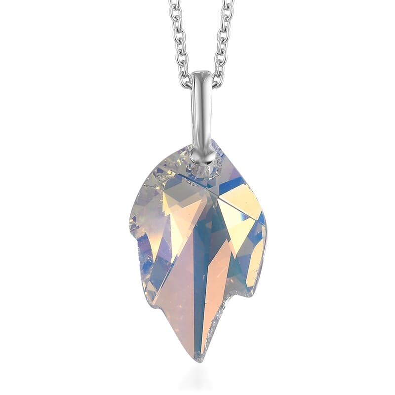 Aurora Borealis Crystal Pendant in Sterling Silver with Stainless Steel Necklace 20 Inches